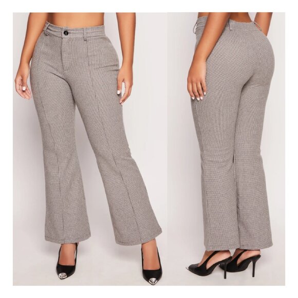 Rainbow Gray Houndstooth Office Wide Leg Boot Cut High Waisted Pants Size L NWT - Picture 1 of 10
